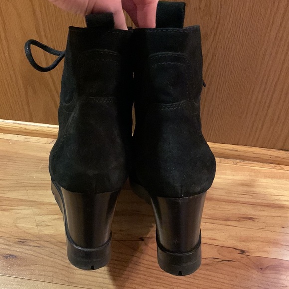 Aquatalia Marvin K 8-1/2 waterproof suede wedge zip & lace up black ankle bootie - Picture 11 of 15